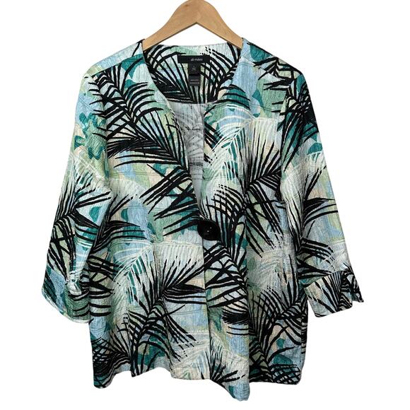 Ali Miles One-Button Jacket Tropical Leaf Print Crinkle Textured Large Floral - Picture 1 of 7